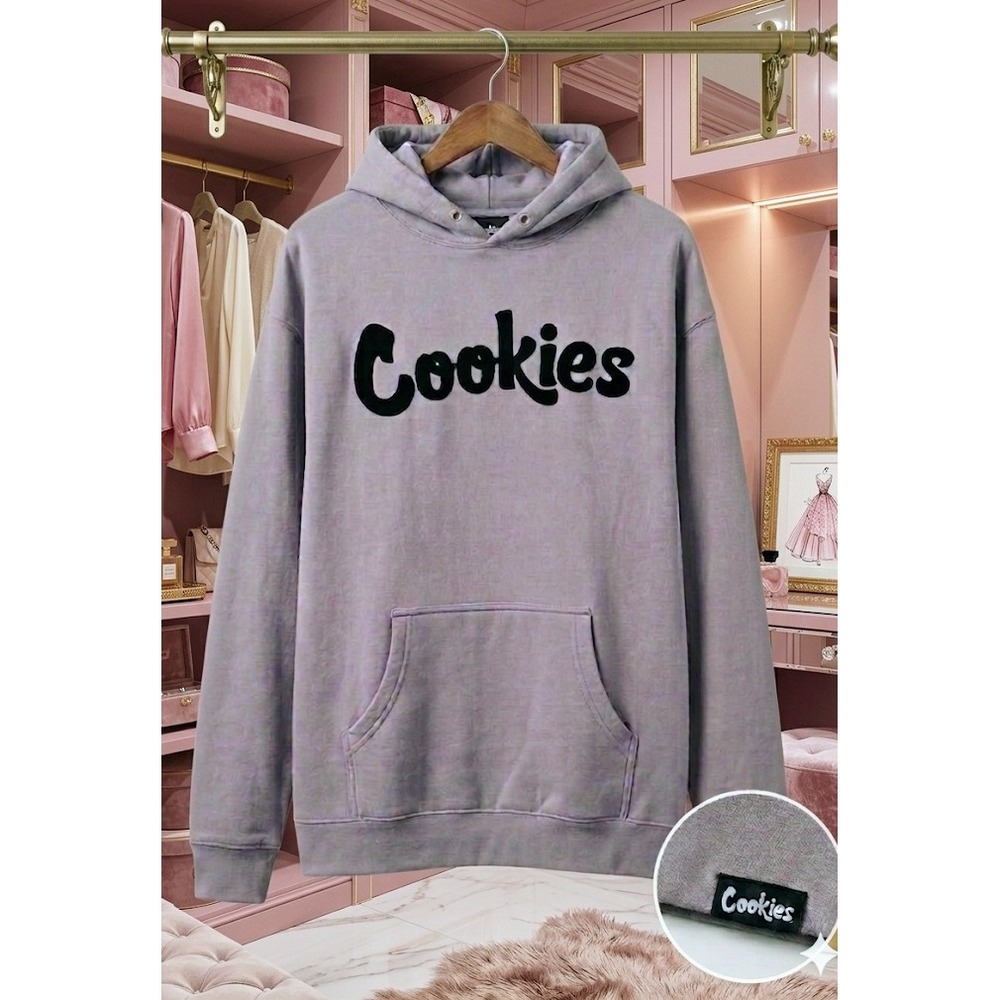 Cookies SF Berner Mens Lavender Gray Pullover Hoodie Black Logo Sweatshirt XL